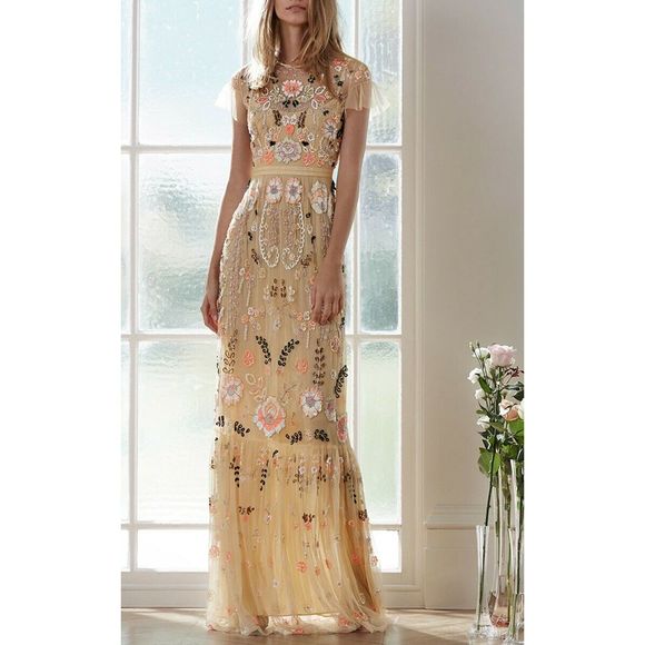 needle and thread embroidered maxi dress